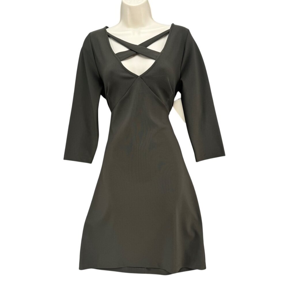 Boston Proper Sheath Dress Sage Green 3/4 Sleeve Crisscross V Neck Sz M NWD